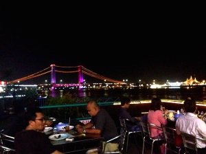 Dinner with Ampera bridge in the background 